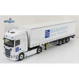 1:43 Масштабная модель SCANIA S500 V8 TRUCK TELONATO MANUPORT TRANSPORTS (2018), WHITE BLUE