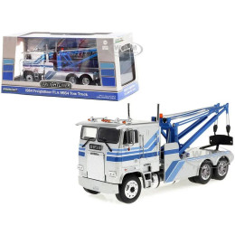 1:43 Масштабная модель эвакуатор FREIGHTLINER FLA 9664 1984 Silver/Blue Stripes