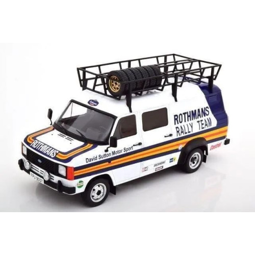 1:18 Масштабная модель FORD Transit MKII техничка "Rothmans Rally Team" с багажником и колесами на крыше 1980