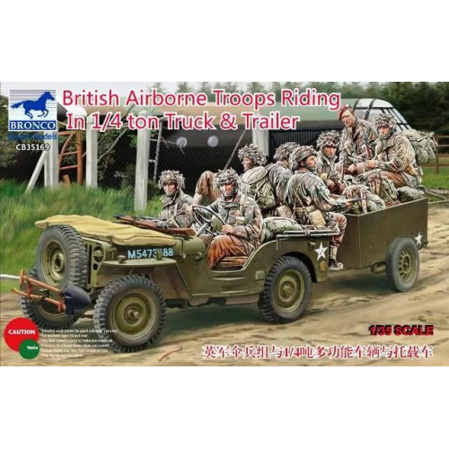 1:35 Сборная модель British Airborne Troops Riding In 1/4 Ton Truck & Trailer