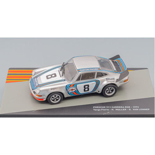 1:43 Масштабная модель PORSCHE 911 Carrera 2.8 Rsr Coupe Team Martini Racing N 8 Winner Targa Florio 1973 H.muller - G.van Ennep, Silver Red Blue