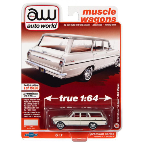 1:64 Масштабная модель CHEVY 1963 NOVA STATION WAGON WHITE