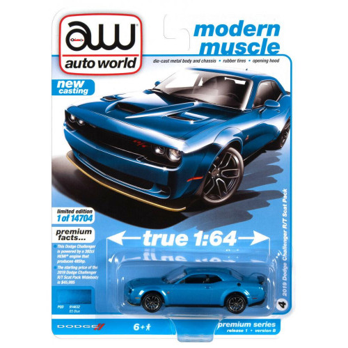 1:64 Масштабная модель DODGE 2019 Challenger R/T Scat Pack, blue